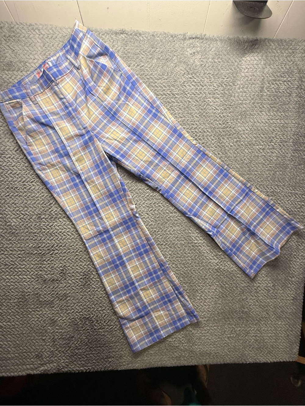 Urban Outfitters Blue and Tan Plaid Chinos